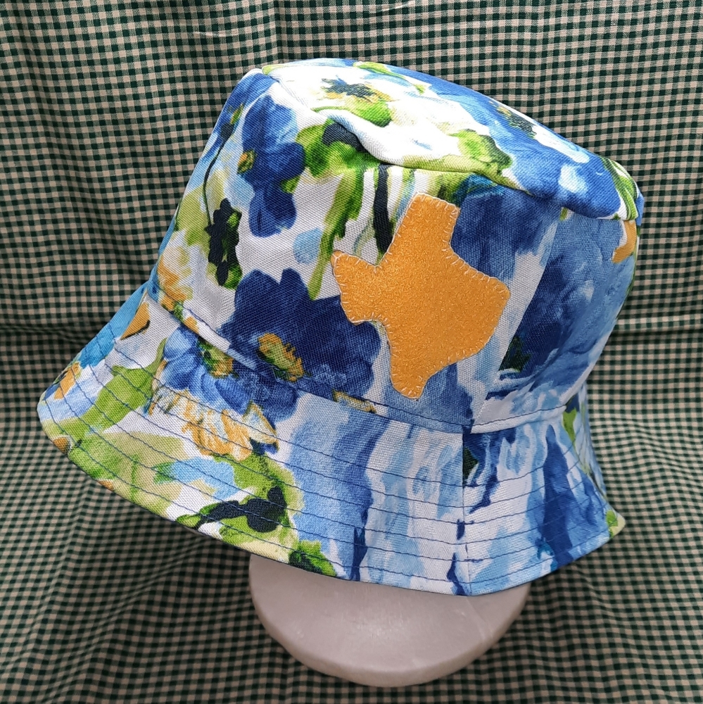Bucket Hat Beautiful Blue Floral Handmade in Texas 24.5" NEW